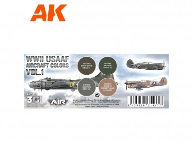 AK Interactive - 3rd generation - Akrilinių dažų rinkinys WWII USAAF Aircraft Colors Vol.1, AK11732 1