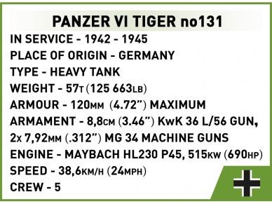 COBI - Plastkonstruktorid Panzer VI Tiger no131, 1/28, 2588 10